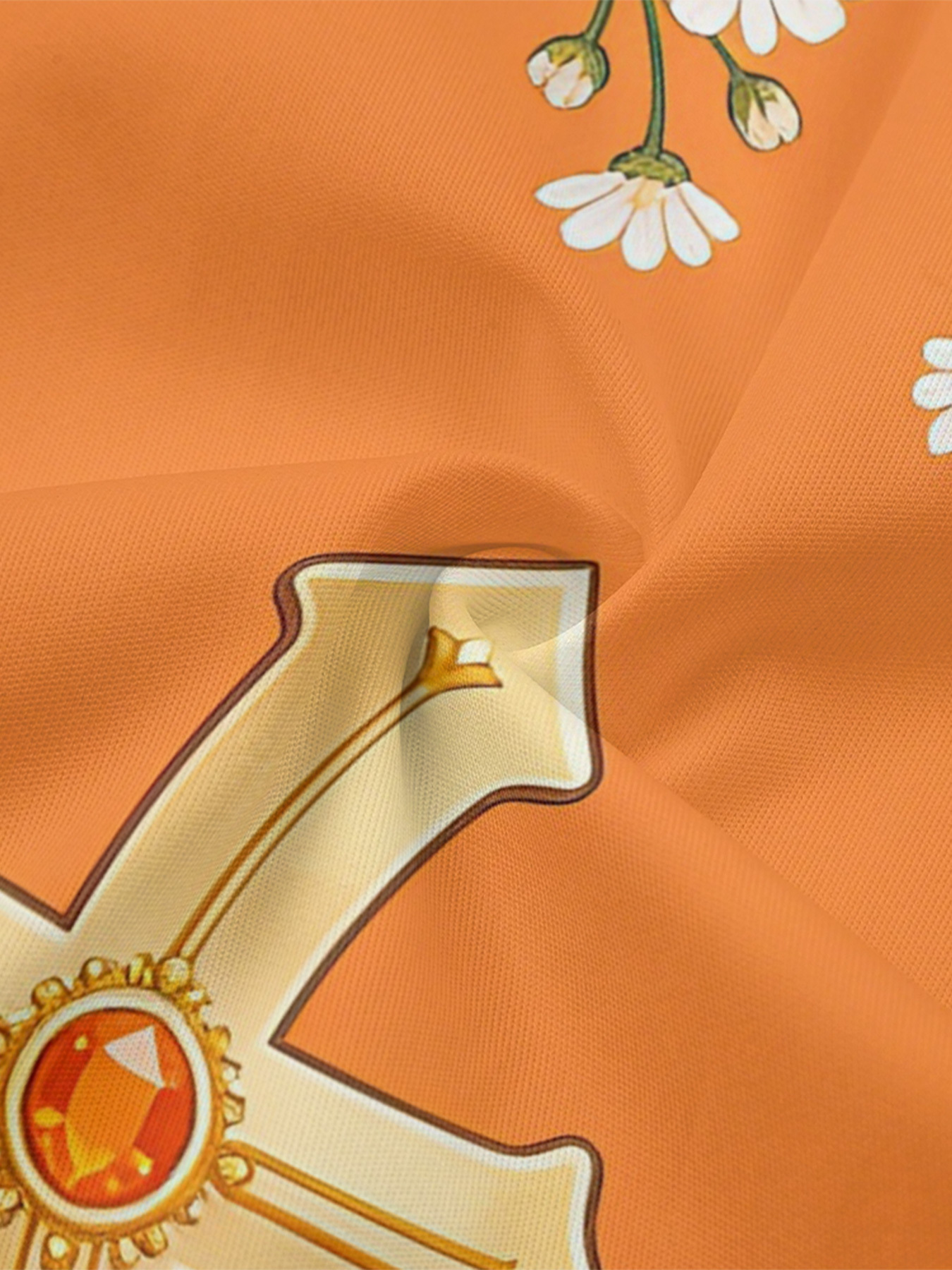 Sunny Orange Gem Cross Easter Flare Sleeve Bodycon Midi Dress