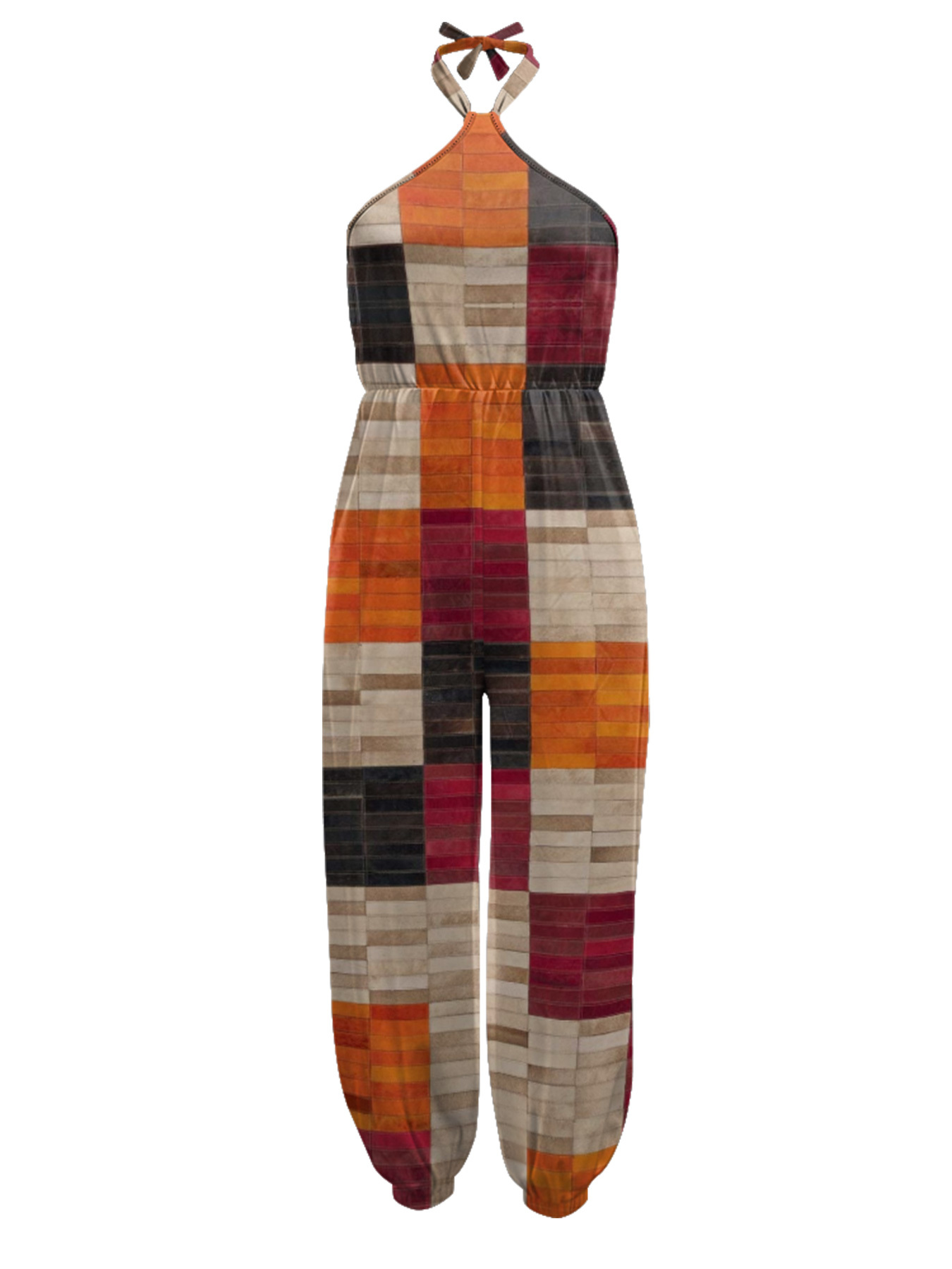 Color Block Block Sleeveless Halter Jumpsuit