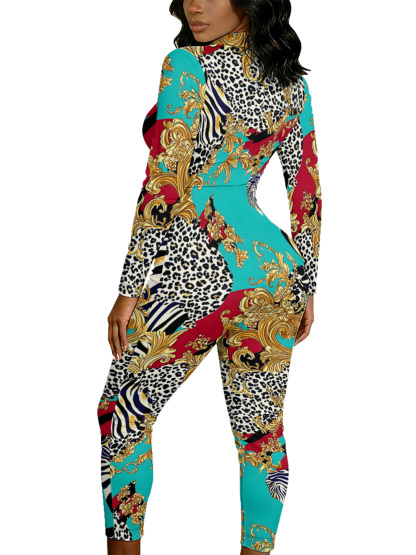 Baroque Safari Queen Long Sleeve Zip-Up Jumpsuit RST403