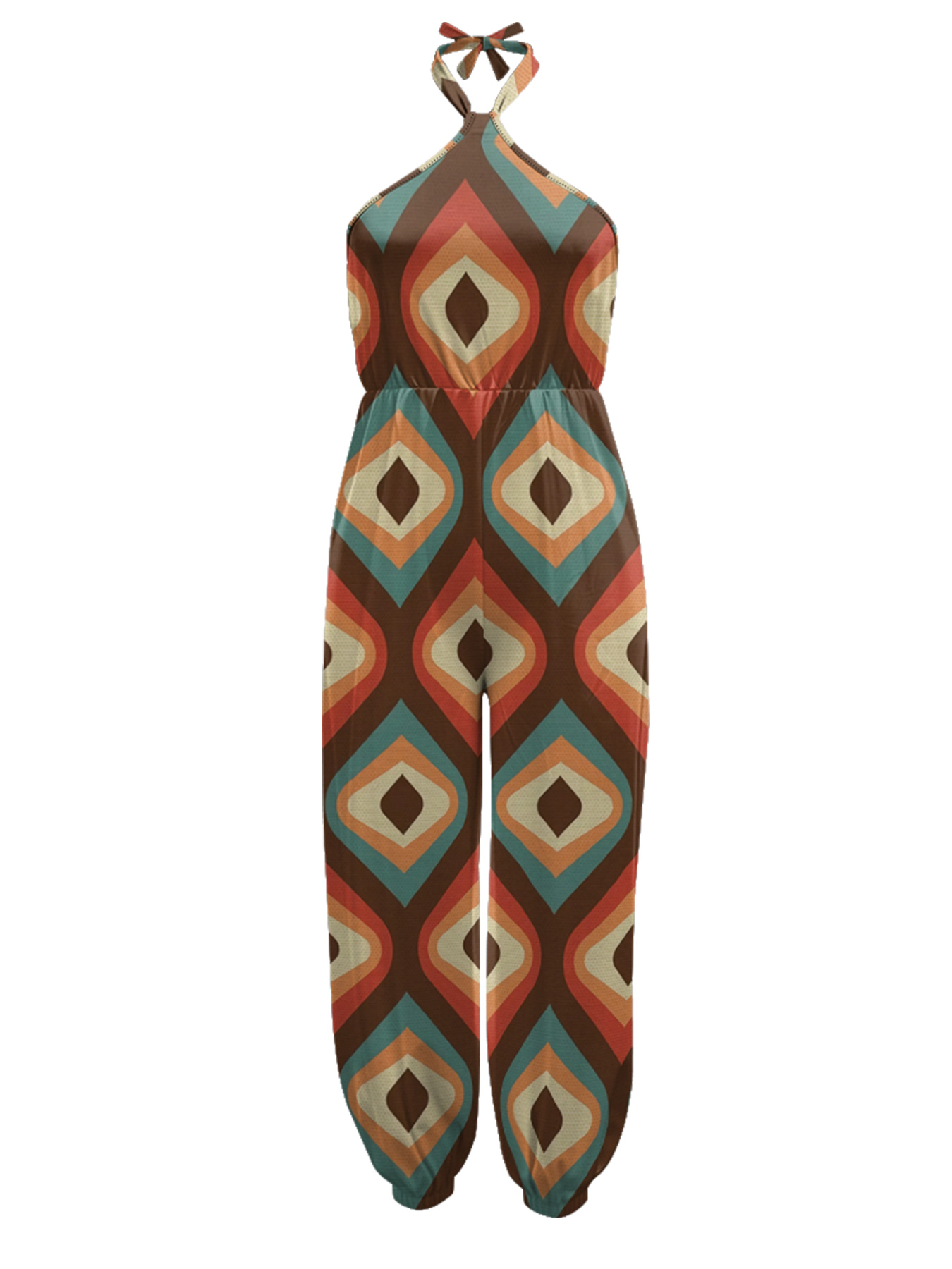 Diamond Pattern Sleeveless Halter Jumpsuit