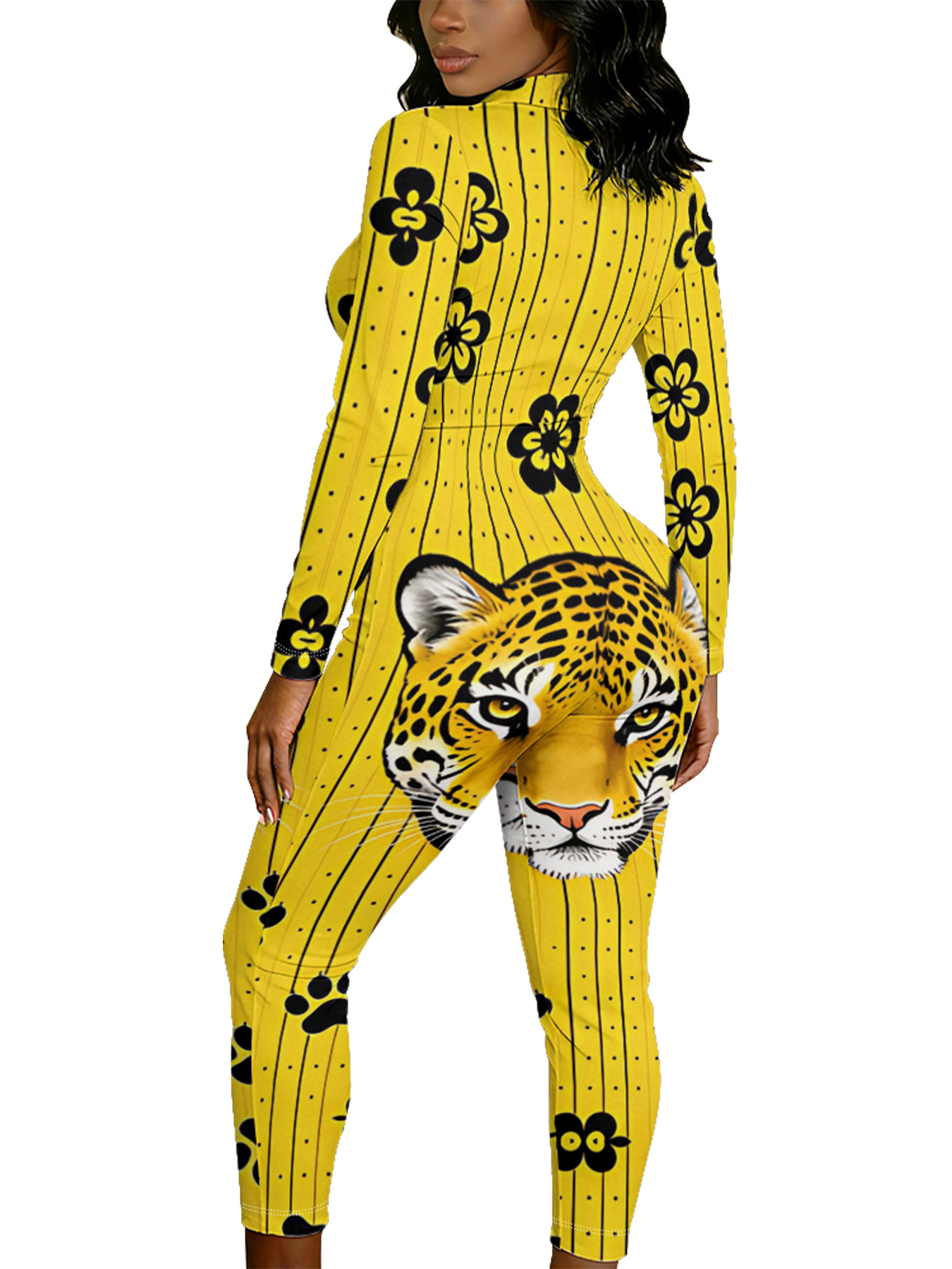 Yellow Tiger Long Sleeve Zip-Up Jumpsuit