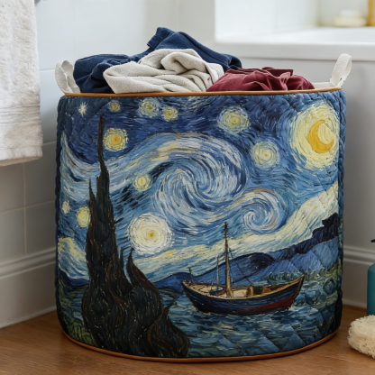 Starry Night & Fishing Boat Quilted Laundry Basket TYUIO531