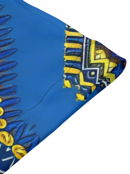 Blue Dashiki Flare Sleeve Bodycon Midi Dress IOJ85689