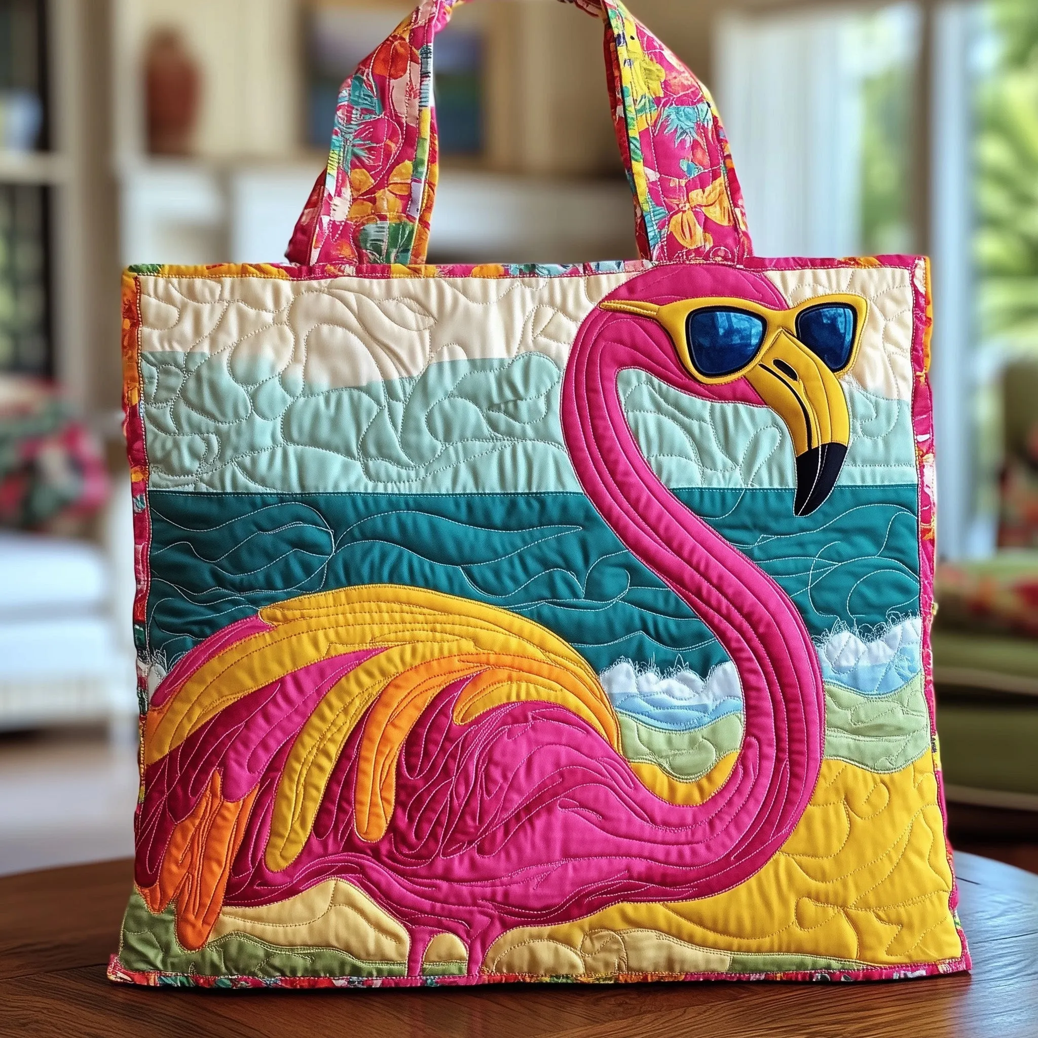 Summer Flamingo Quilted Tote Bag