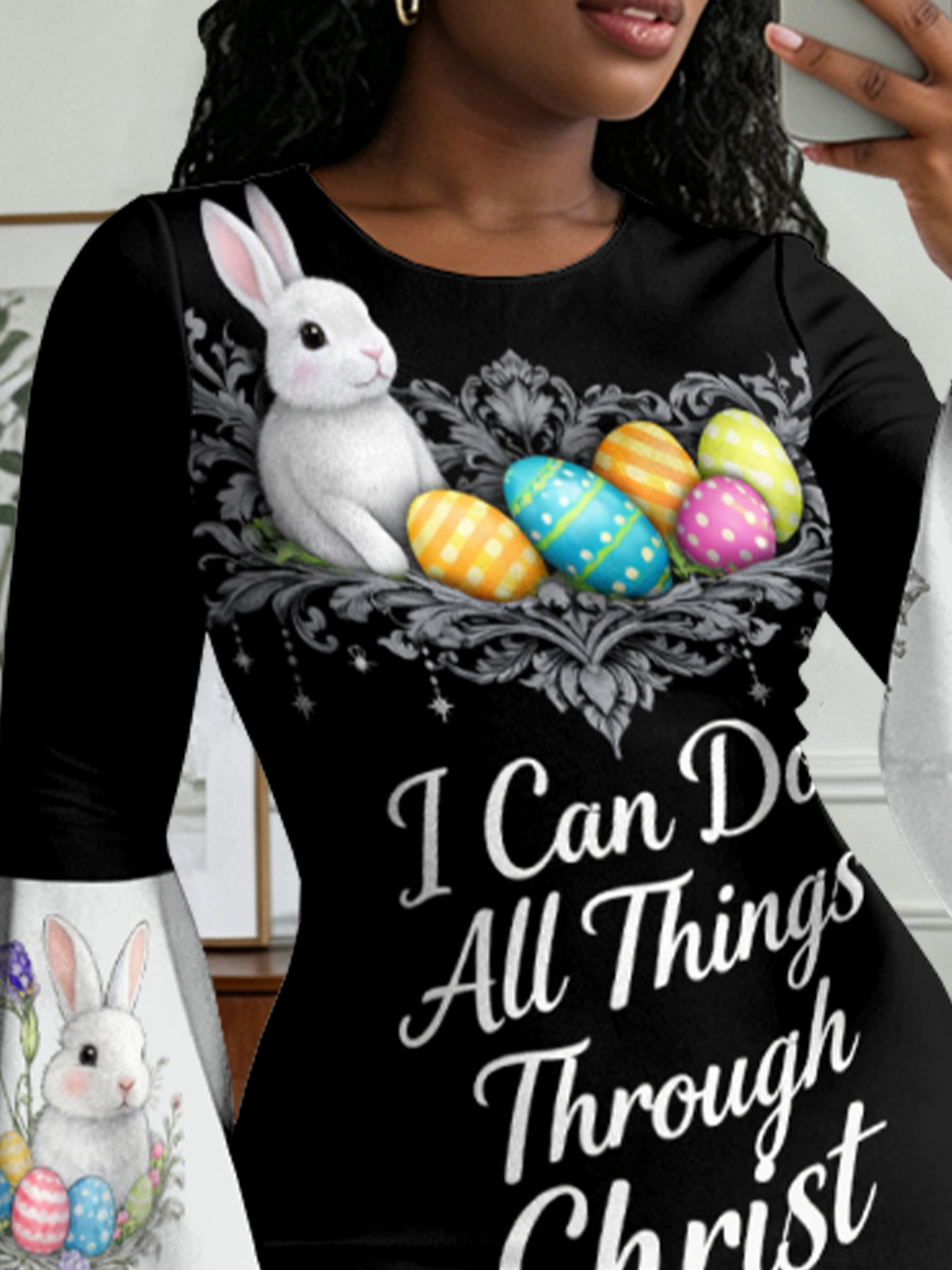 Easter Bunny Christian Cross Flare Sleeve Bodycon Midi Dress