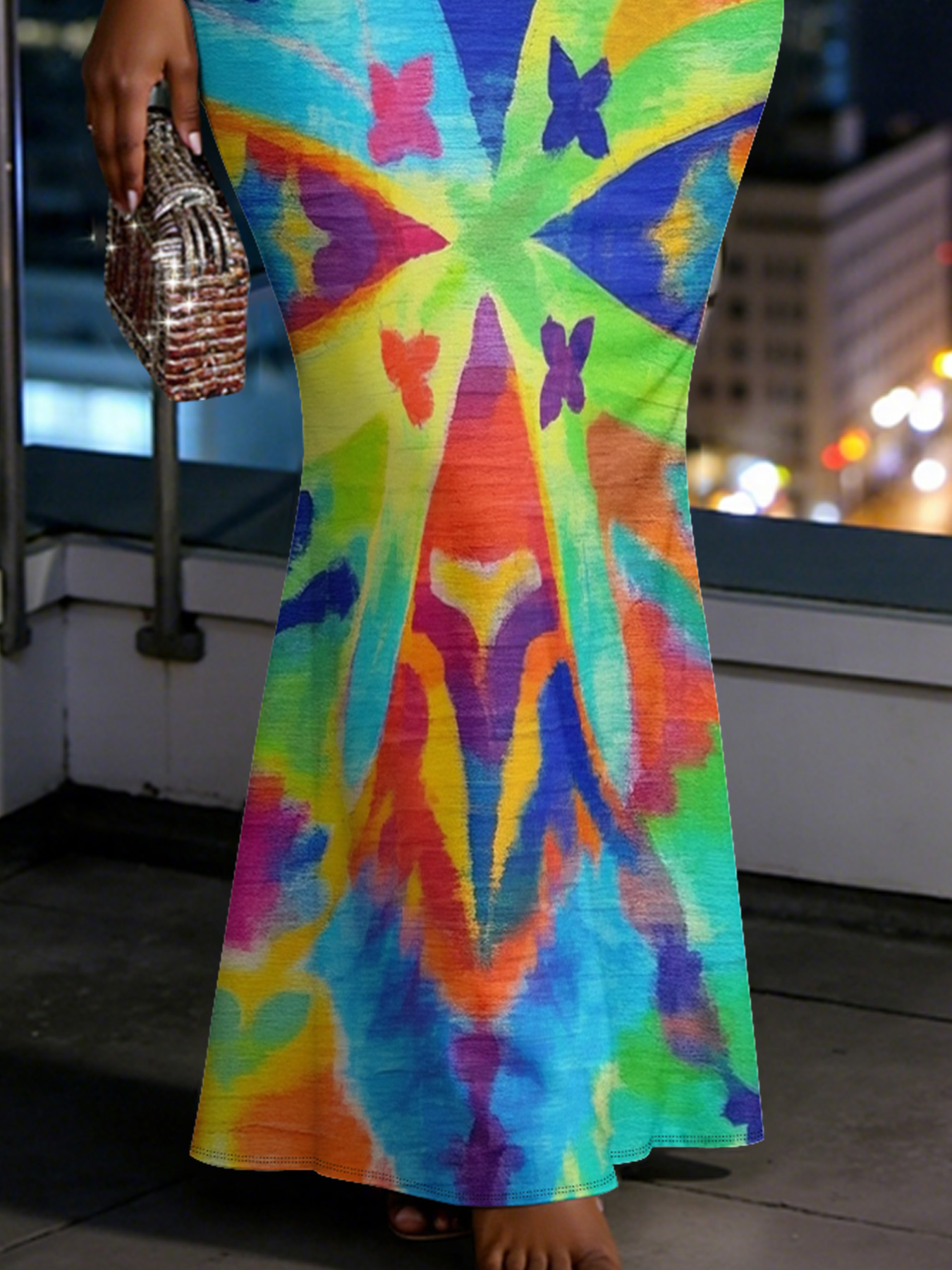 Rainbow Tie-Dye Spaghetti Strap Mermaid Dress JDB138