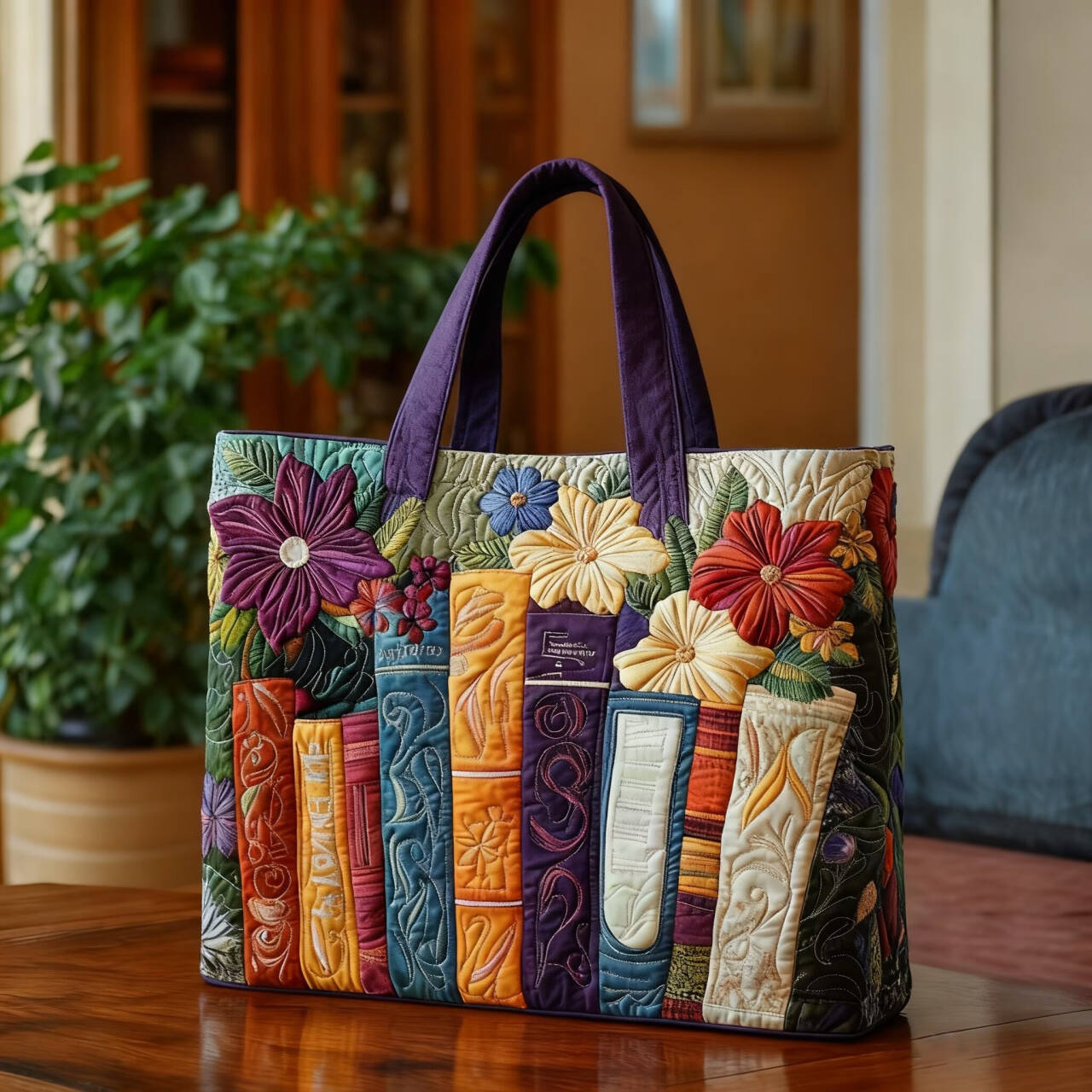 Bookworm Quilted Tote Bag