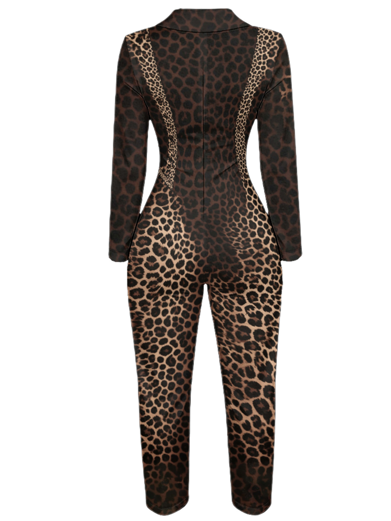 Classic Brown Leopard Long Sleeve Zip-Up Jumpsuit