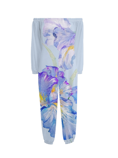 Watercolor Iris Off-Shoulder Jumpsuit