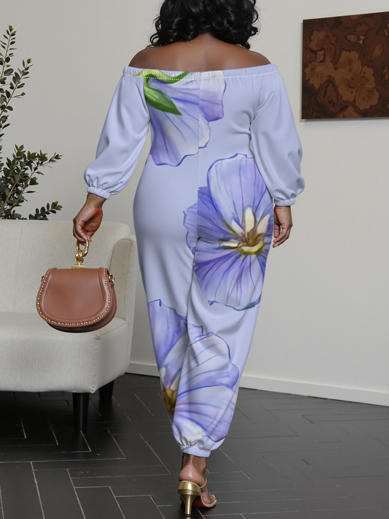 Soft Blue Floral Off-Shoulder Jumpsuit
