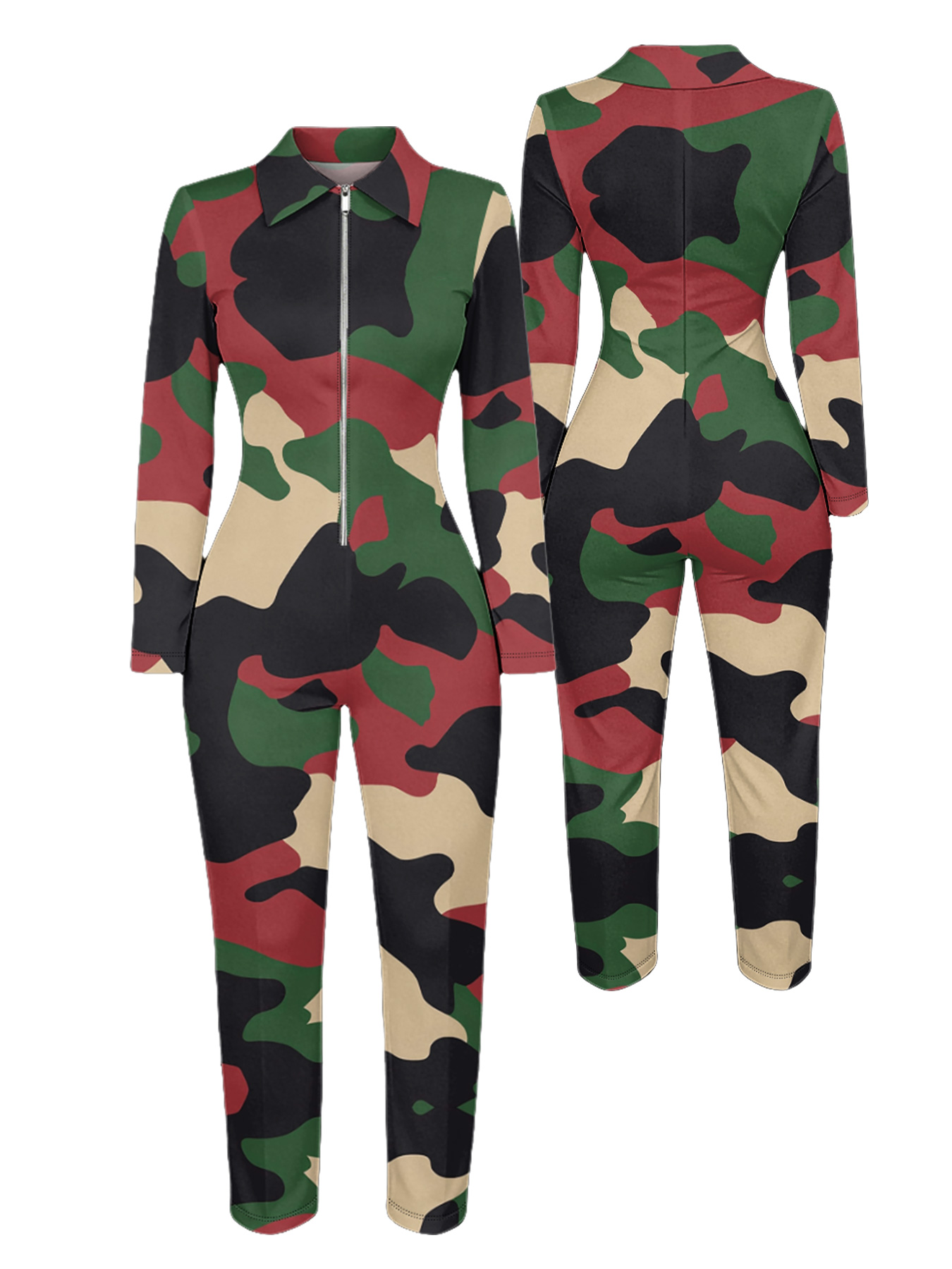 Classic Camouflage Long Sleeve Zip-Up Jumpsuit