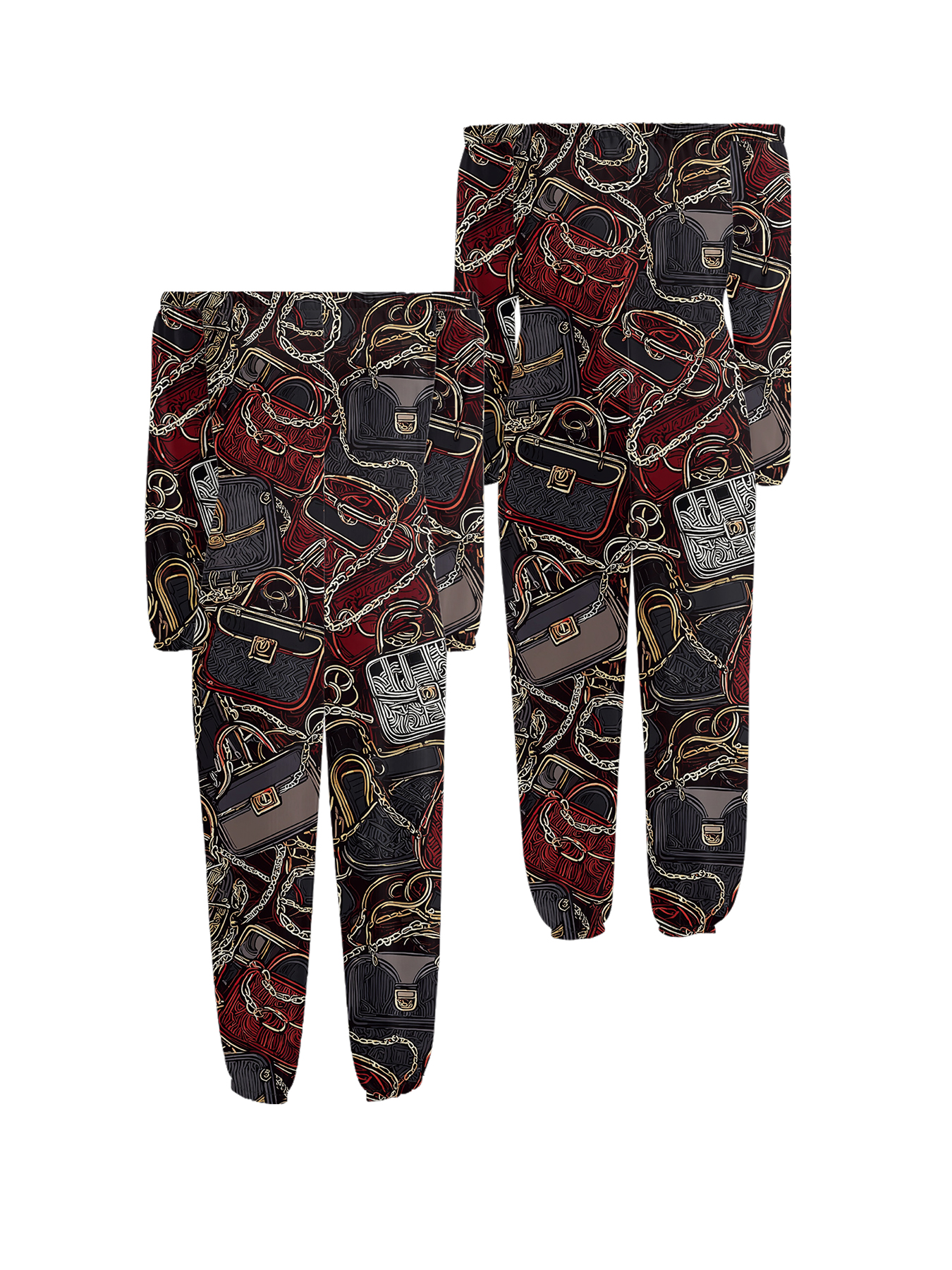 Luxury Bag Print Off-Shoulder Jumpsuit