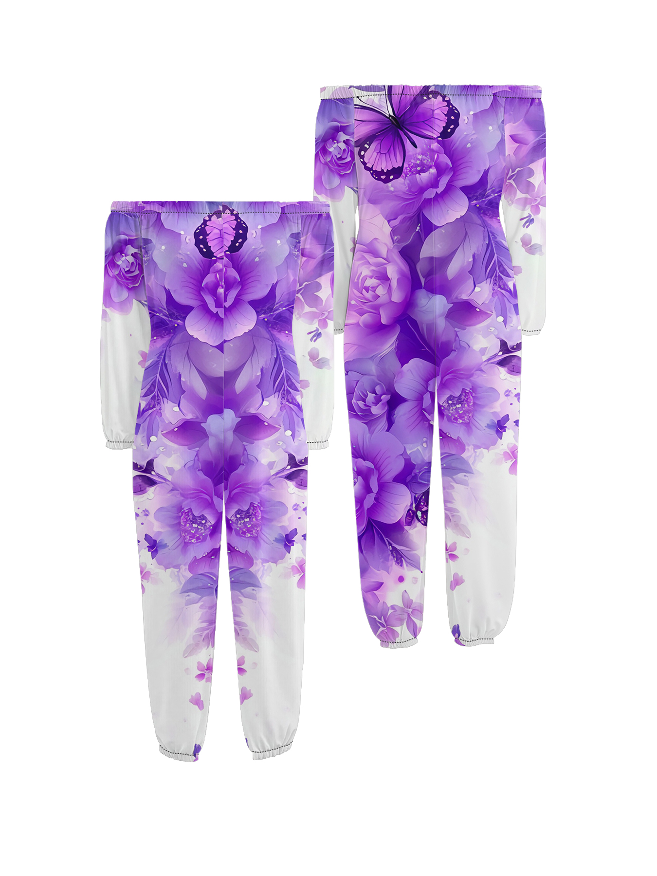 Purple Ombre Floral Off-Shoulder Jumpsuit
