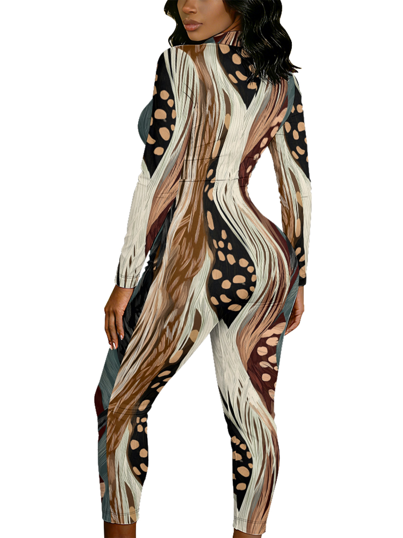 Safari Stripe & Spot Long Sleeve Zip-Up Jumpsuit RST403