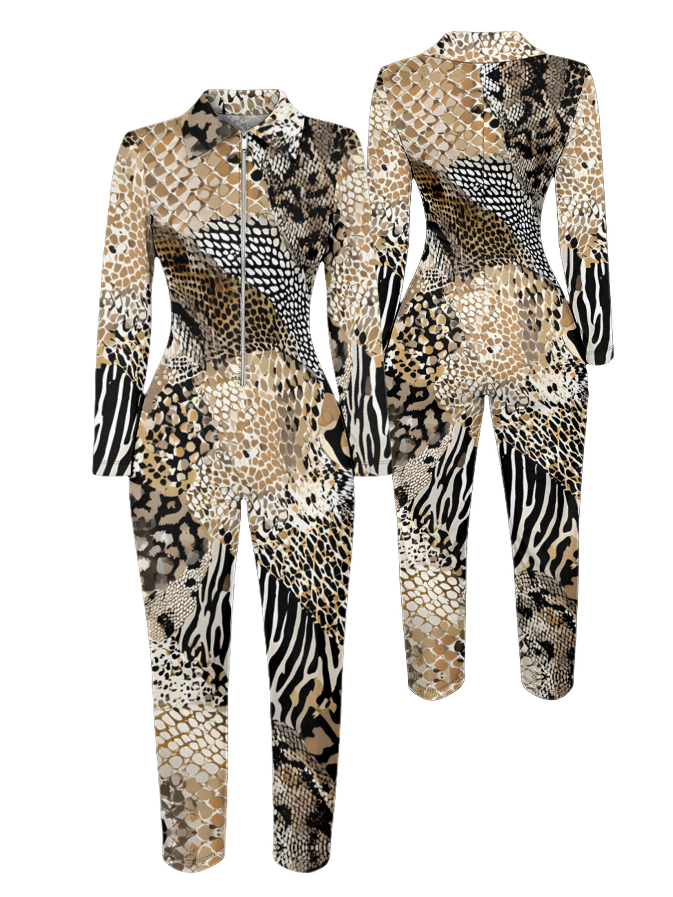 Safari Animal Long Sleeve Zip-Up Jumpsuit