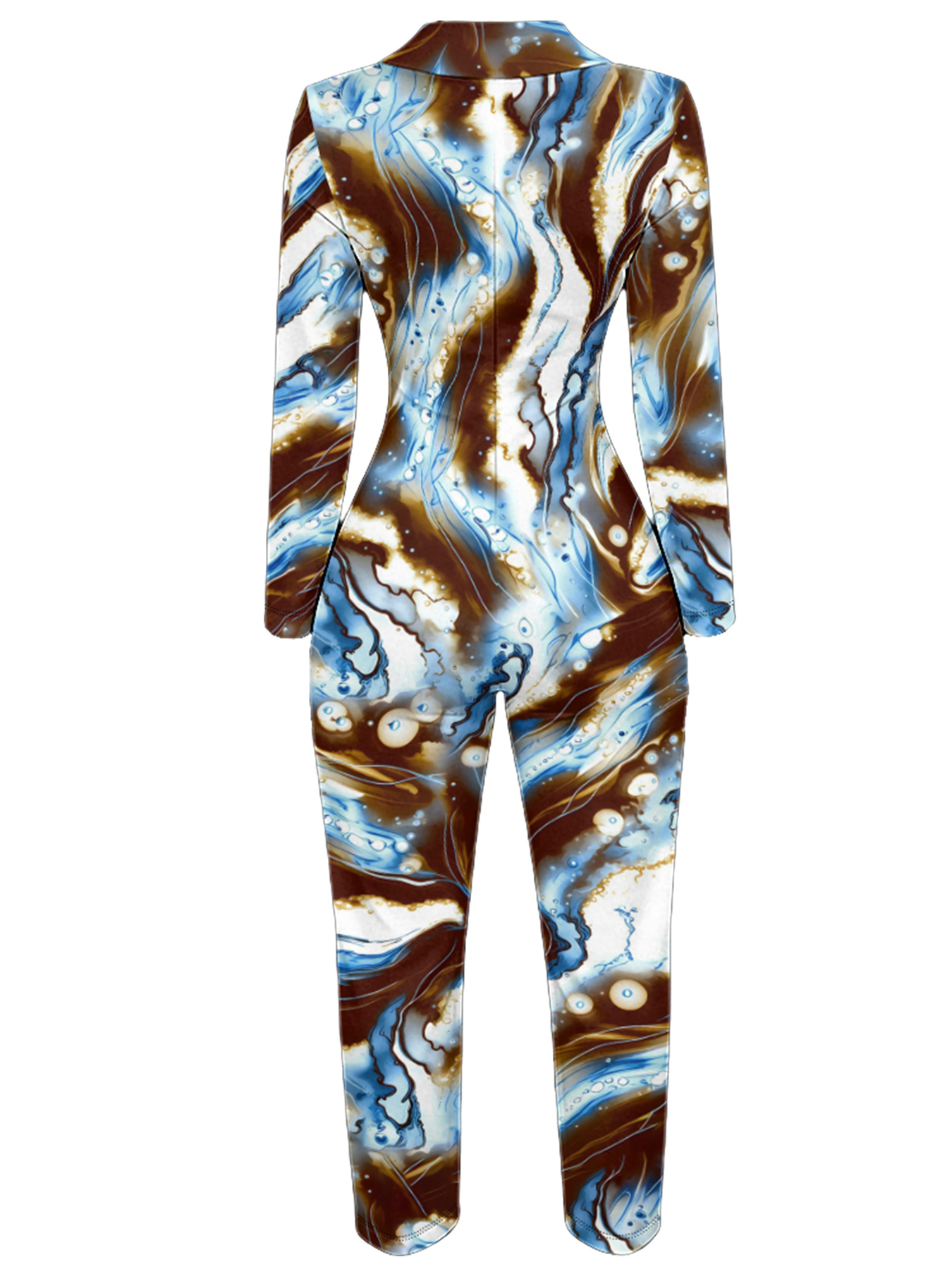 Marble Swirl Long Sleeve Zip-Up Jumpsuit