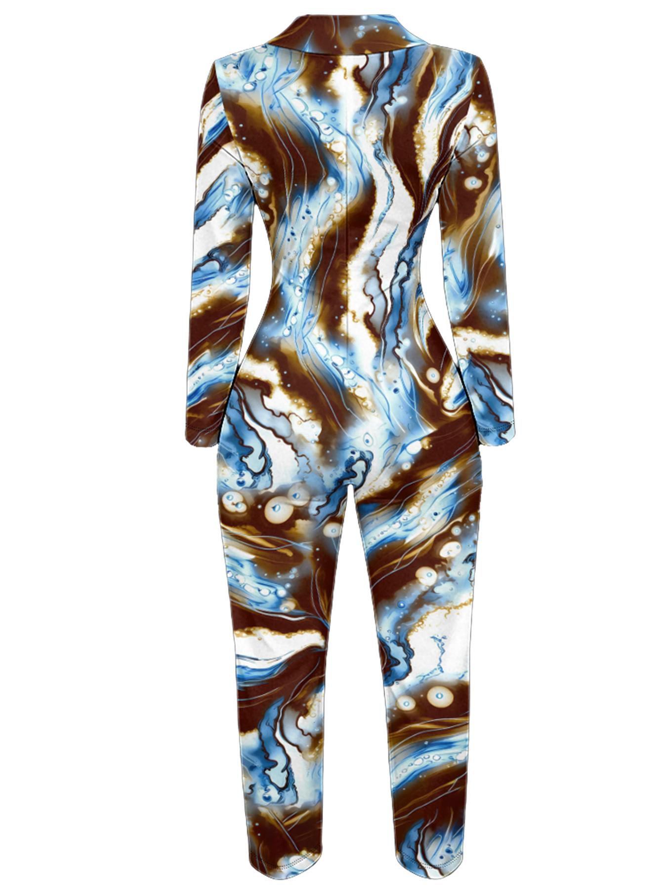 Marble Swirl Long Sleeve Zip-Up Jumpsuit
