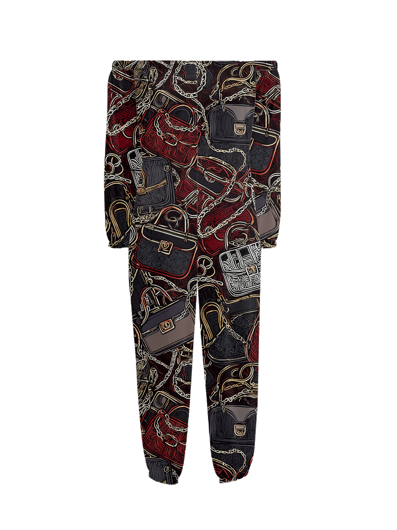 Luxury Bag Print Off-Shoulder Jumpsuit