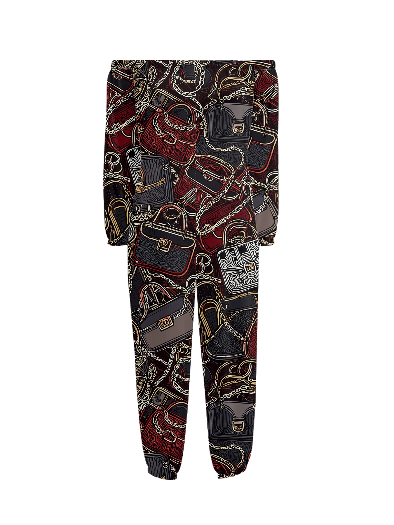 Luxury Bag Print Off-Shoulder Jumpsuit