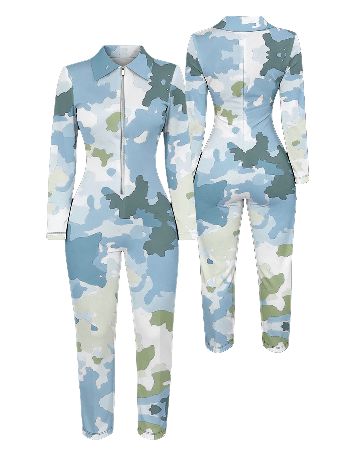 Pastel Camo Long Sleeve Zip-Up Jumpsuit