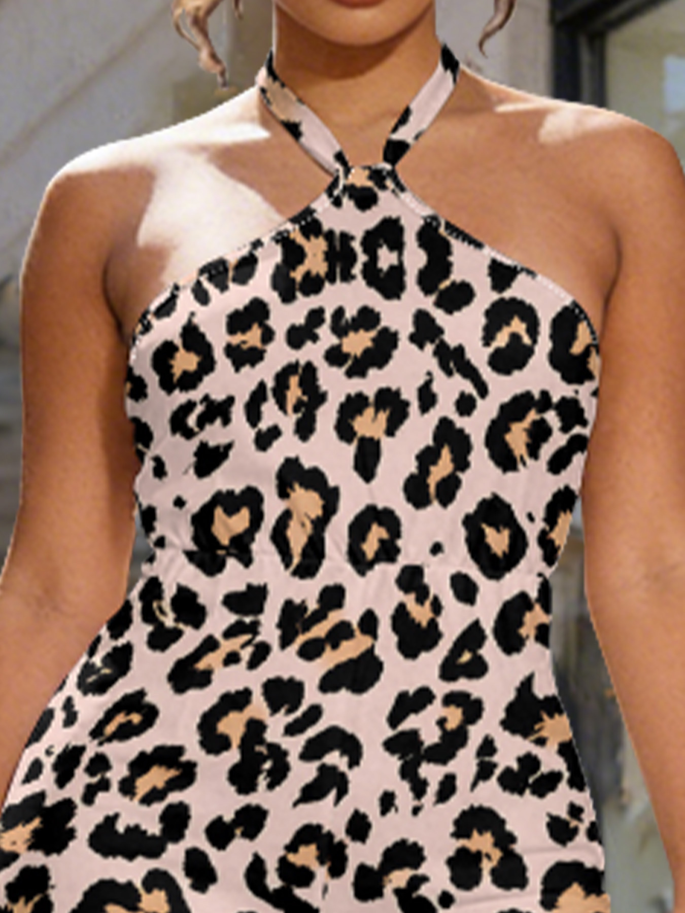 Pink Leopard Sleeveless Halter Jumpsuit