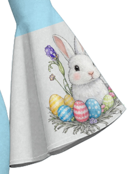 Sky Blue Easter Bunny Cross Easter Flare Sleeve Bodycon Midi Dress