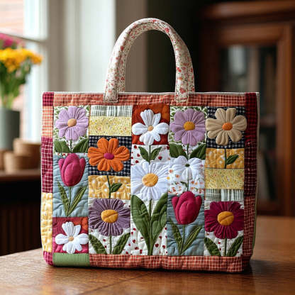 Aster Flower Quilted Tote Bag 
