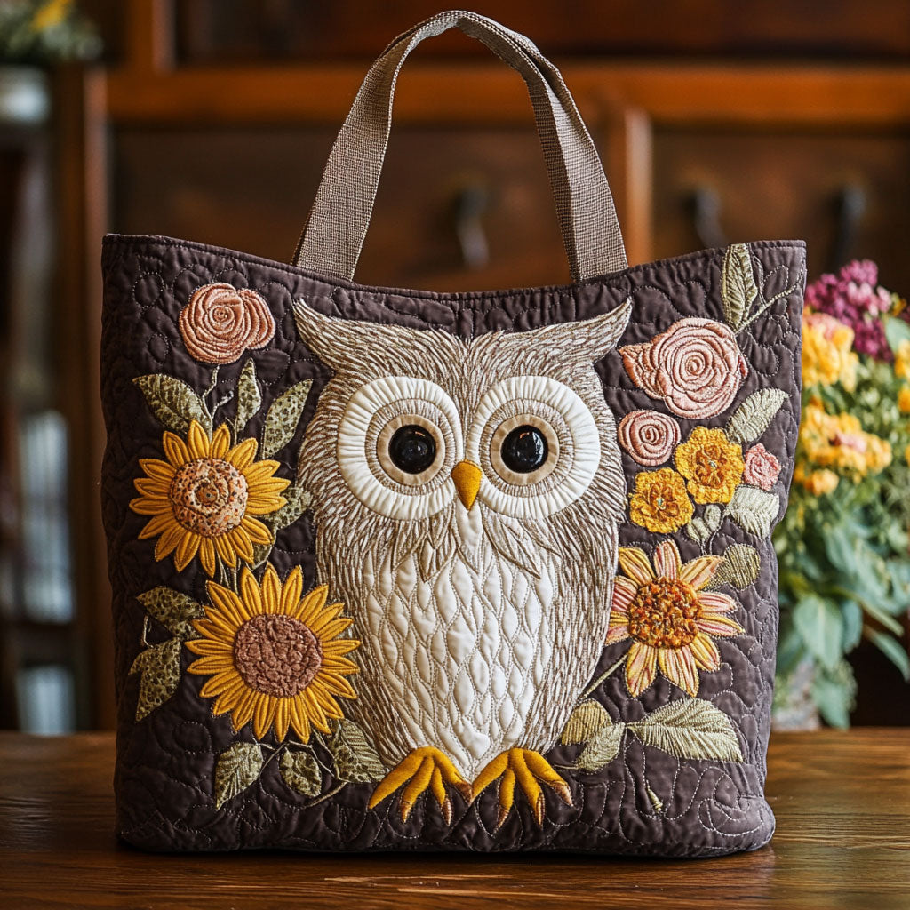 Owl Bloom Quilted Tote Bag  Animal print