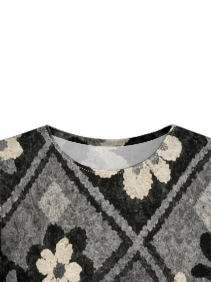 Grey Floral Flare Sleeve Bodycon Midi Dress PON420