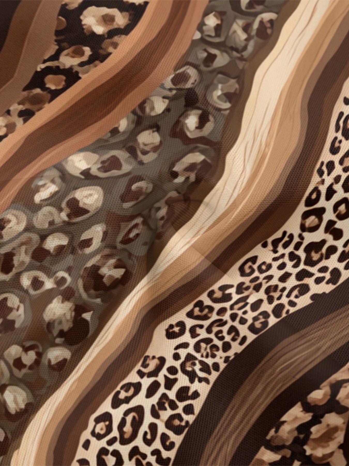 Brown Stripe & Leopard Print Bell Flare Sleeve Bodycon Midi Dress