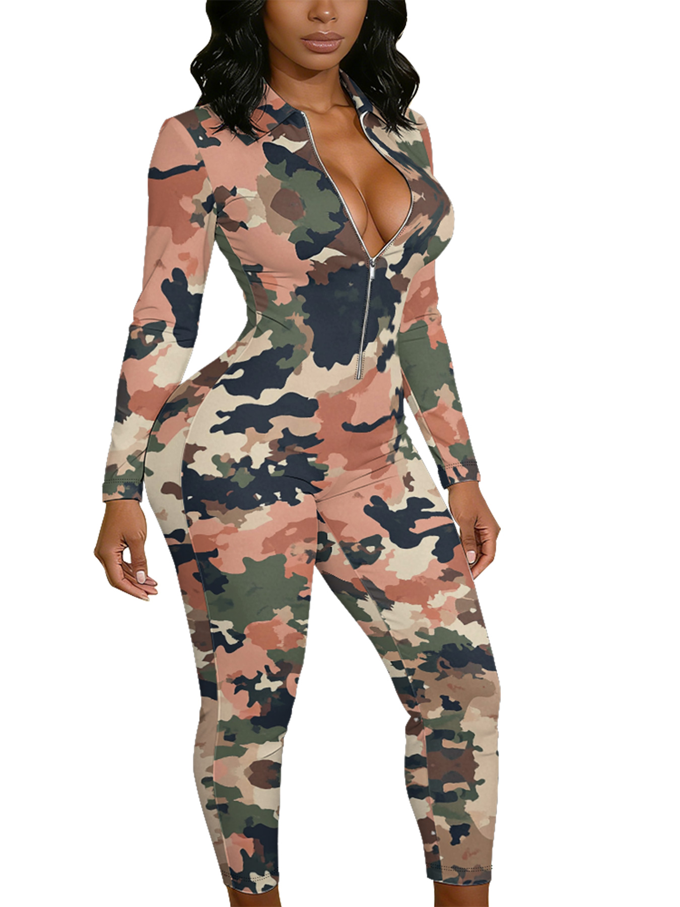 Desert Camouflage Long Sleeve Zip-Up Jumpsuit