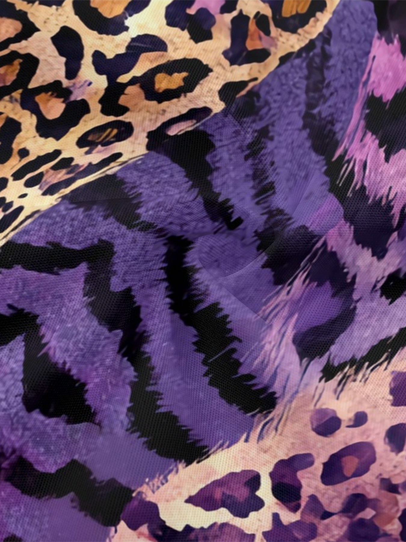 Purple Mixed Animal Print Flare Sleeve Bodycon Midi Dress