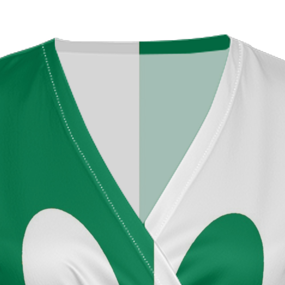 Green White Floral Cap Sleeve V-Neck Midi Dress ADG753