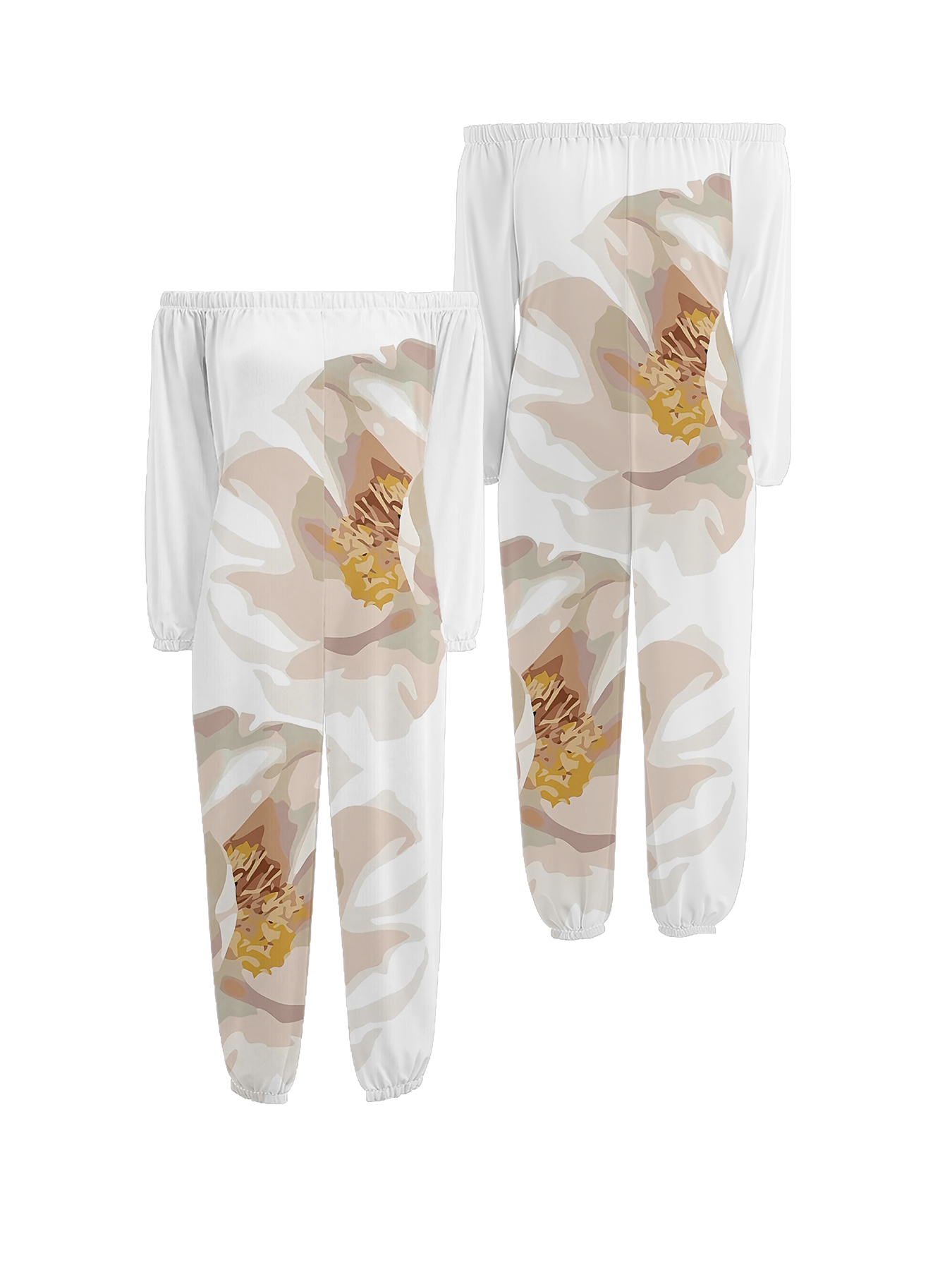 Neutral Floral Off-Shoulder Jumpsuit