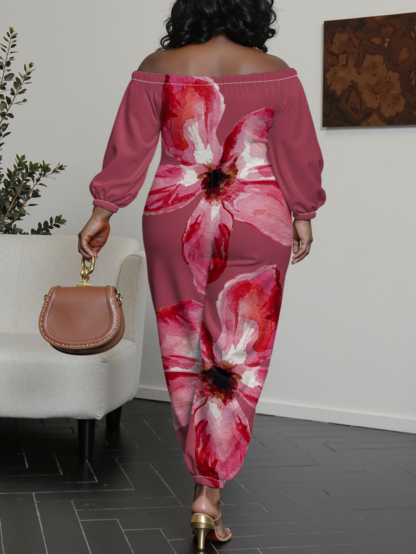 Bold Red Floral Off-Shoulder Jumpsuit