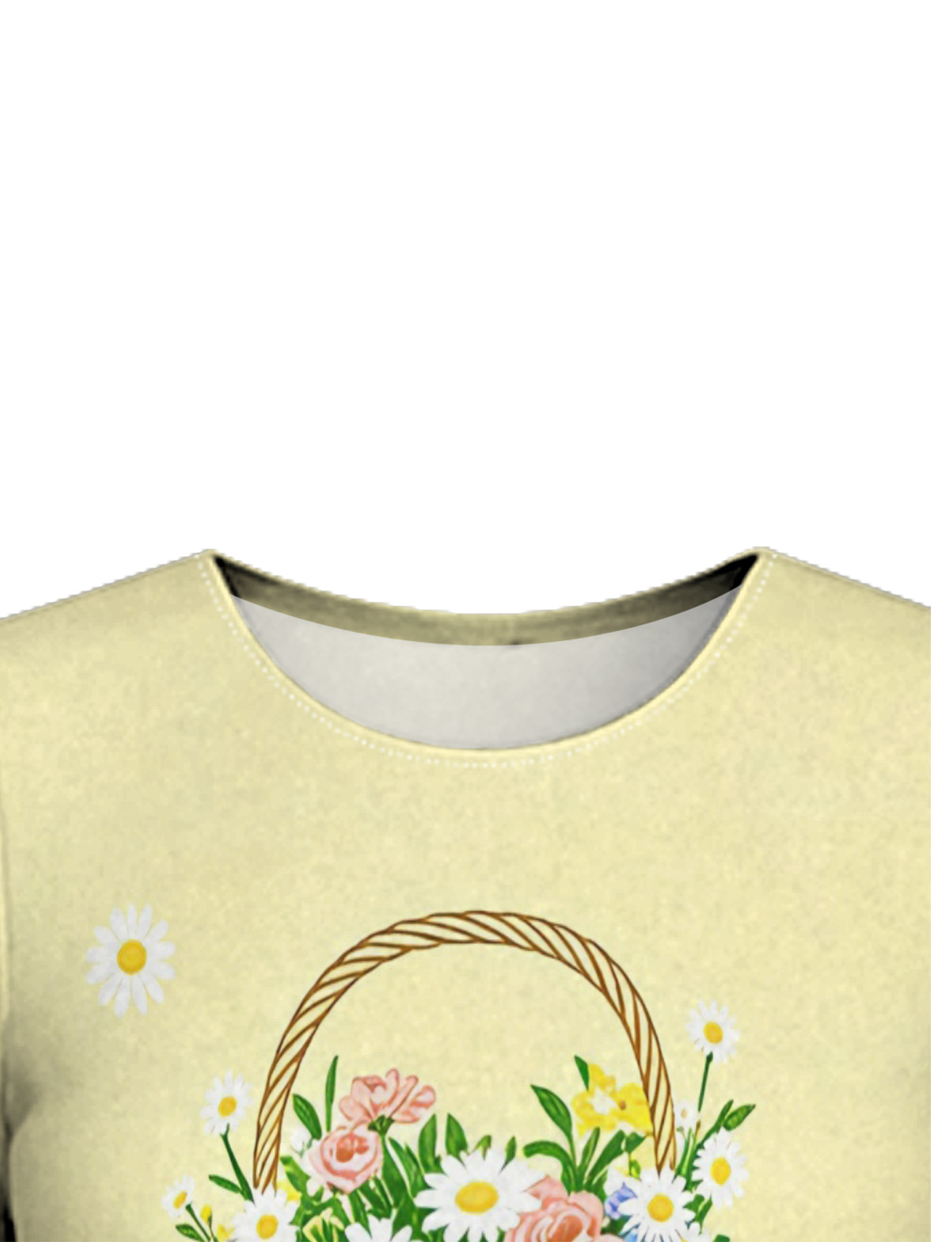 Butter Yellow Floral Basket Cross Easter Flare Sleeve Bodycon Midi Dress