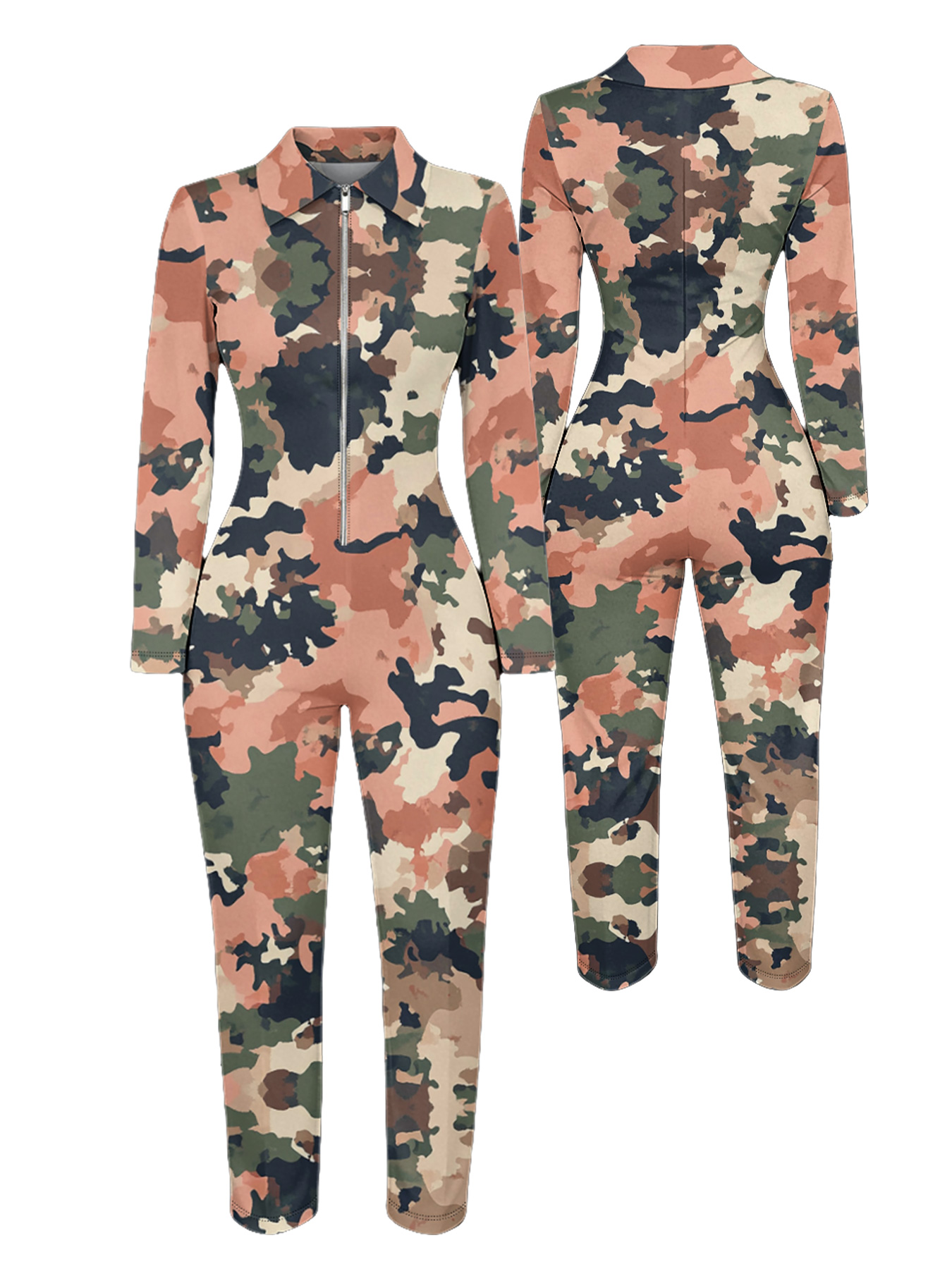 Desert Camouflage Long Sleeve Zip-Up Jumpsuit