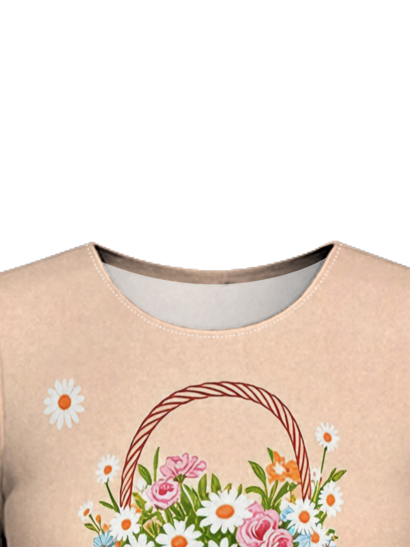 Peach-Pink Floral Basket Cross Easter Flare Sleeve Bodycon Midi Dress