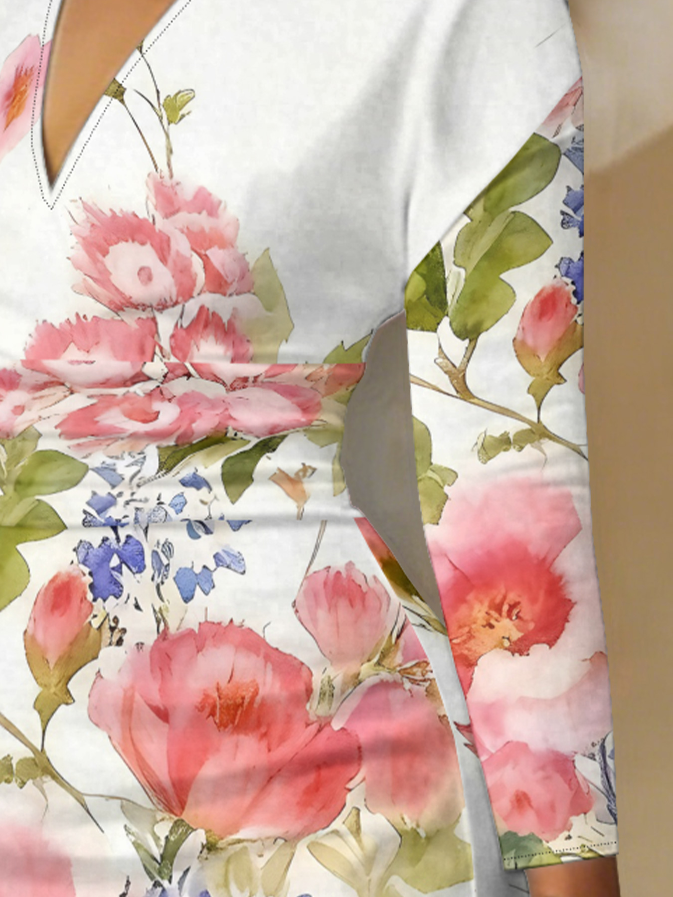 Watercolor Floral V-Neck Bodycon Midi Dress