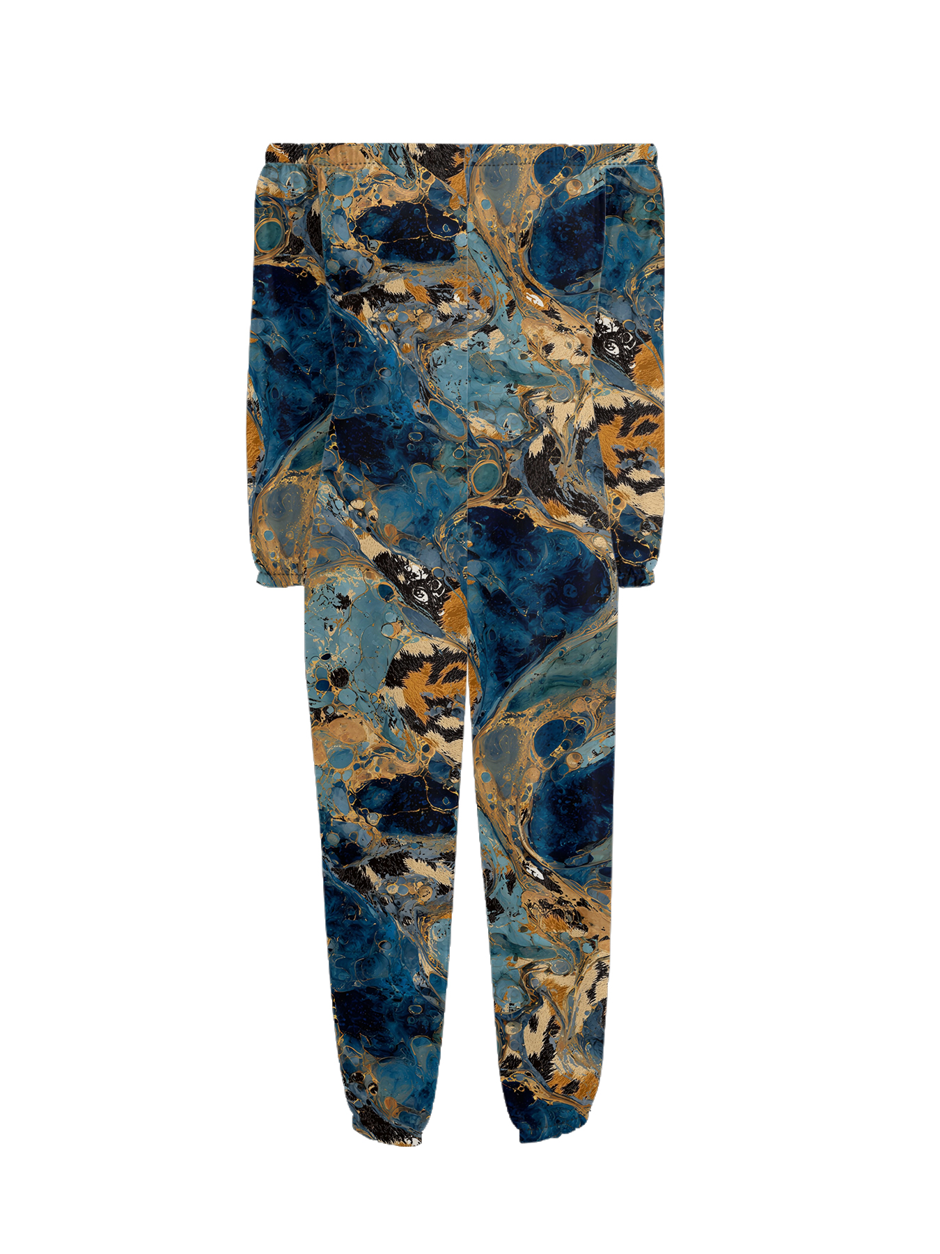 Blue & Gold Marble Off-Shoulder Jumpsuit