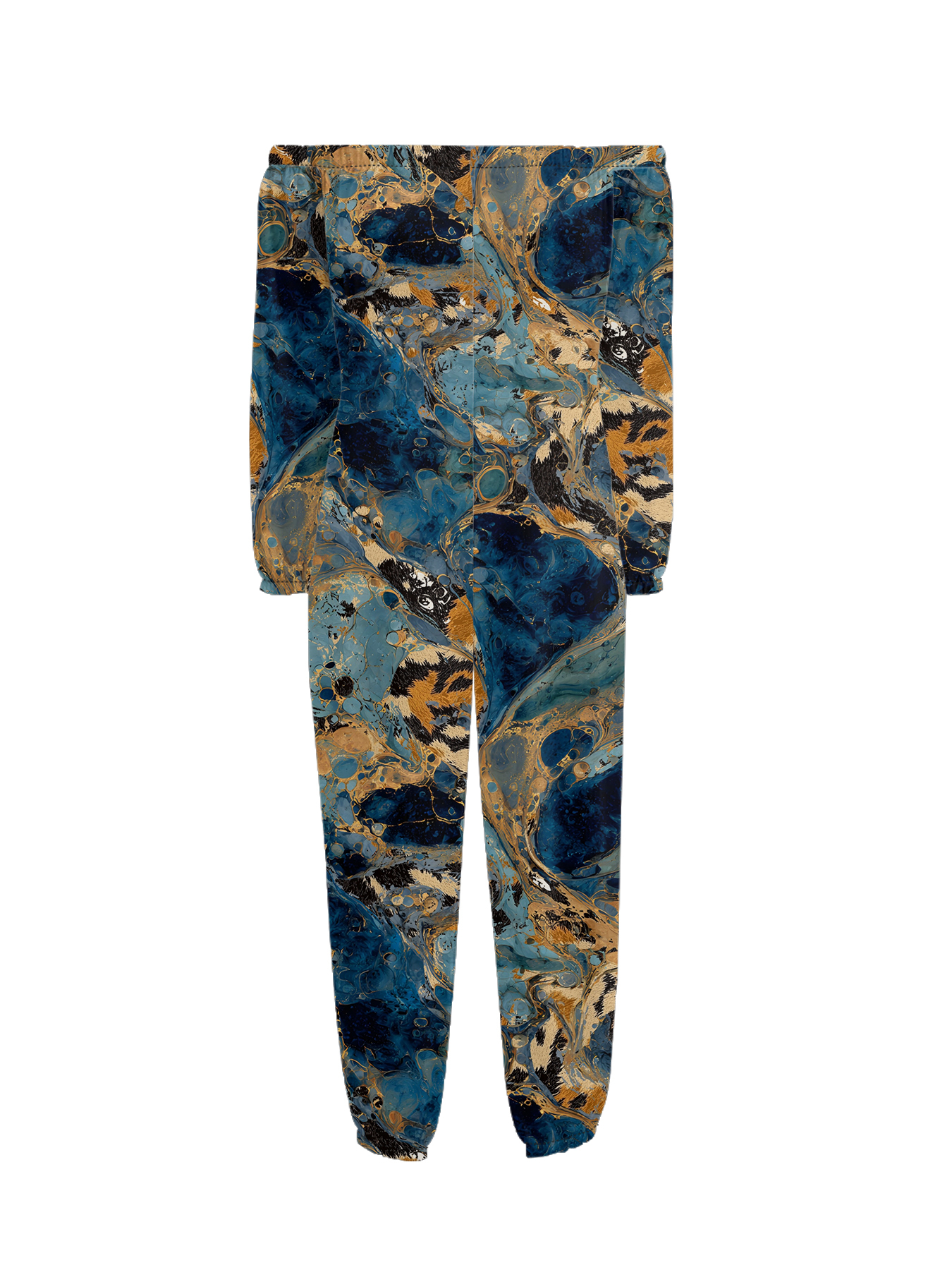 Blue & Gold Marble Off-Shoulder Jumpsuit