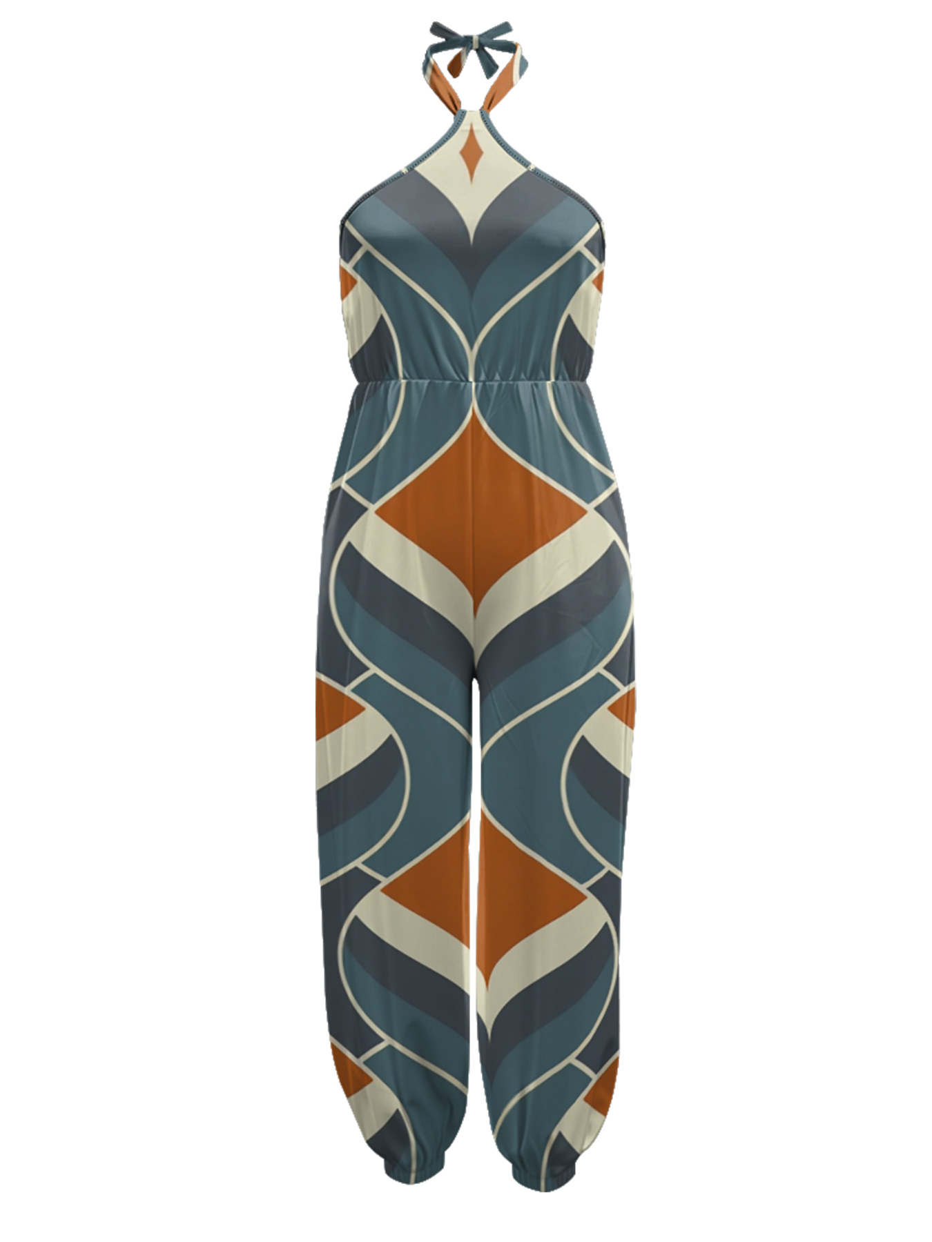 Wave Pattern Sleeveless Halter Jumpsuit