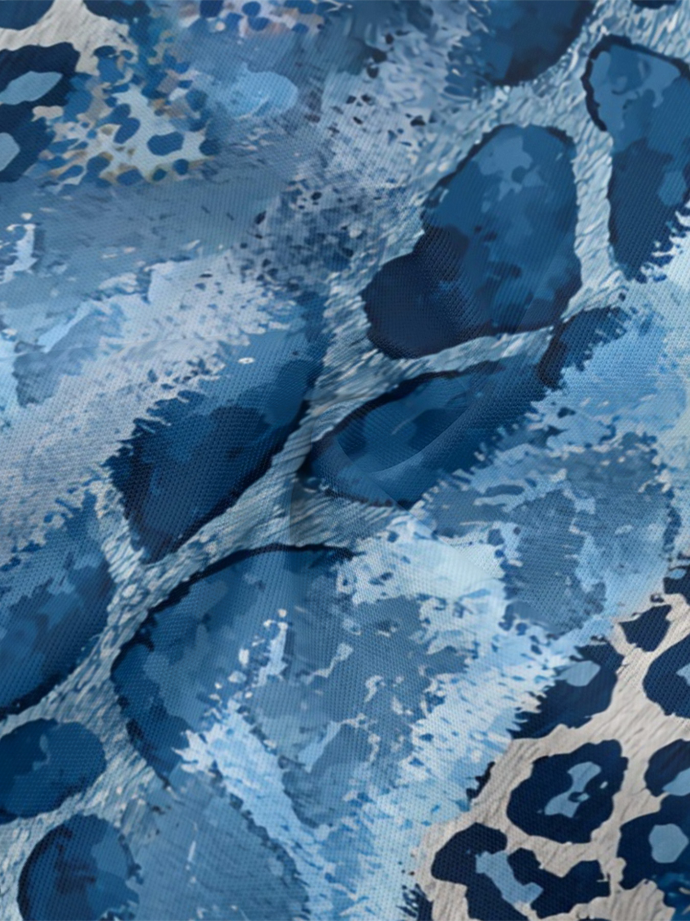 Blue Watercolor Animal Flare Sleeve Bodycon Midi Dress