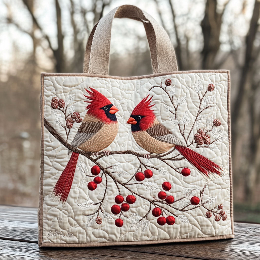 Berry Cardinals Quilted Tote Bag  Animal print