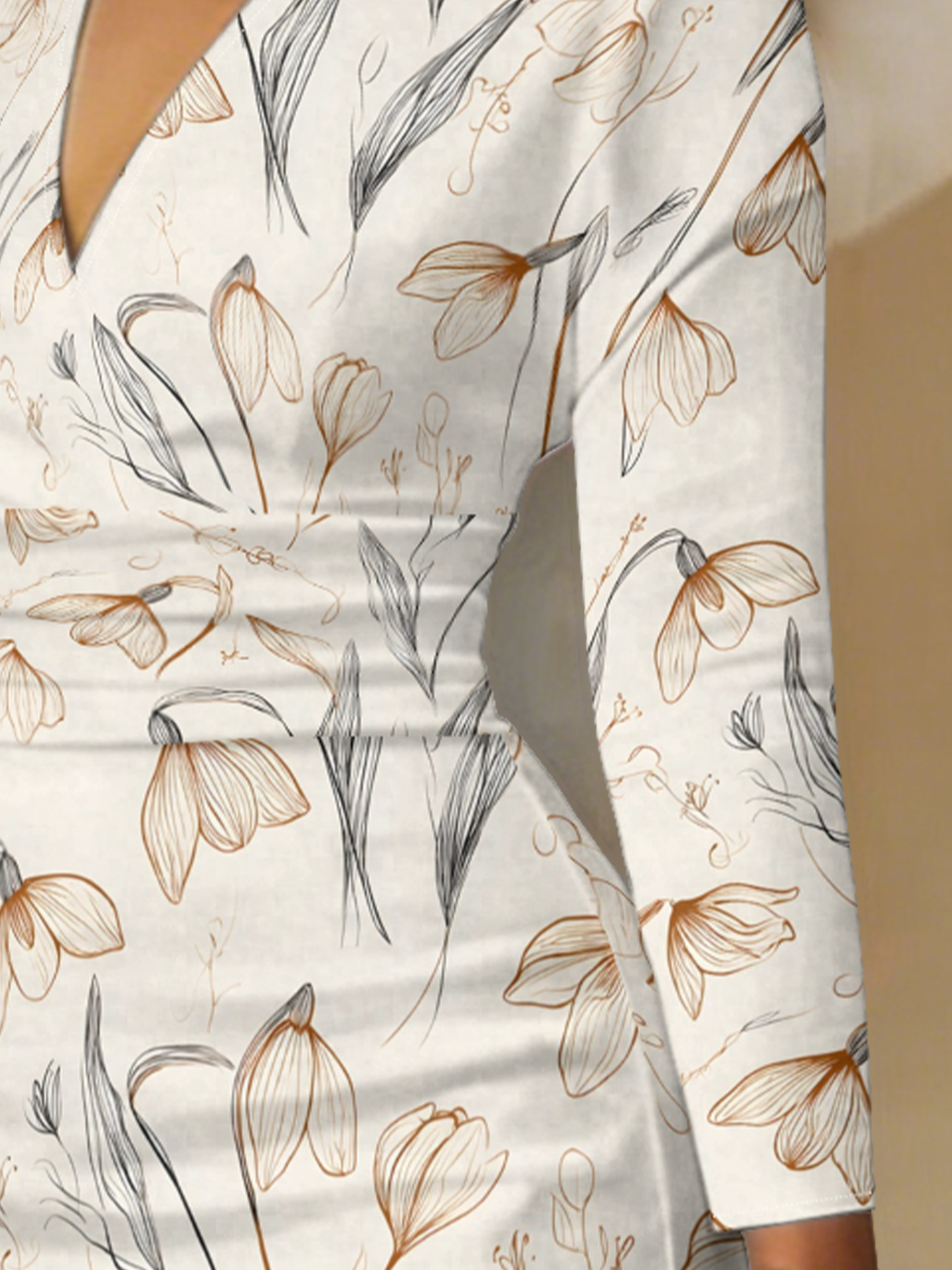 Elegant Line Art Tulip V-Neck Bodycon Midi Dress