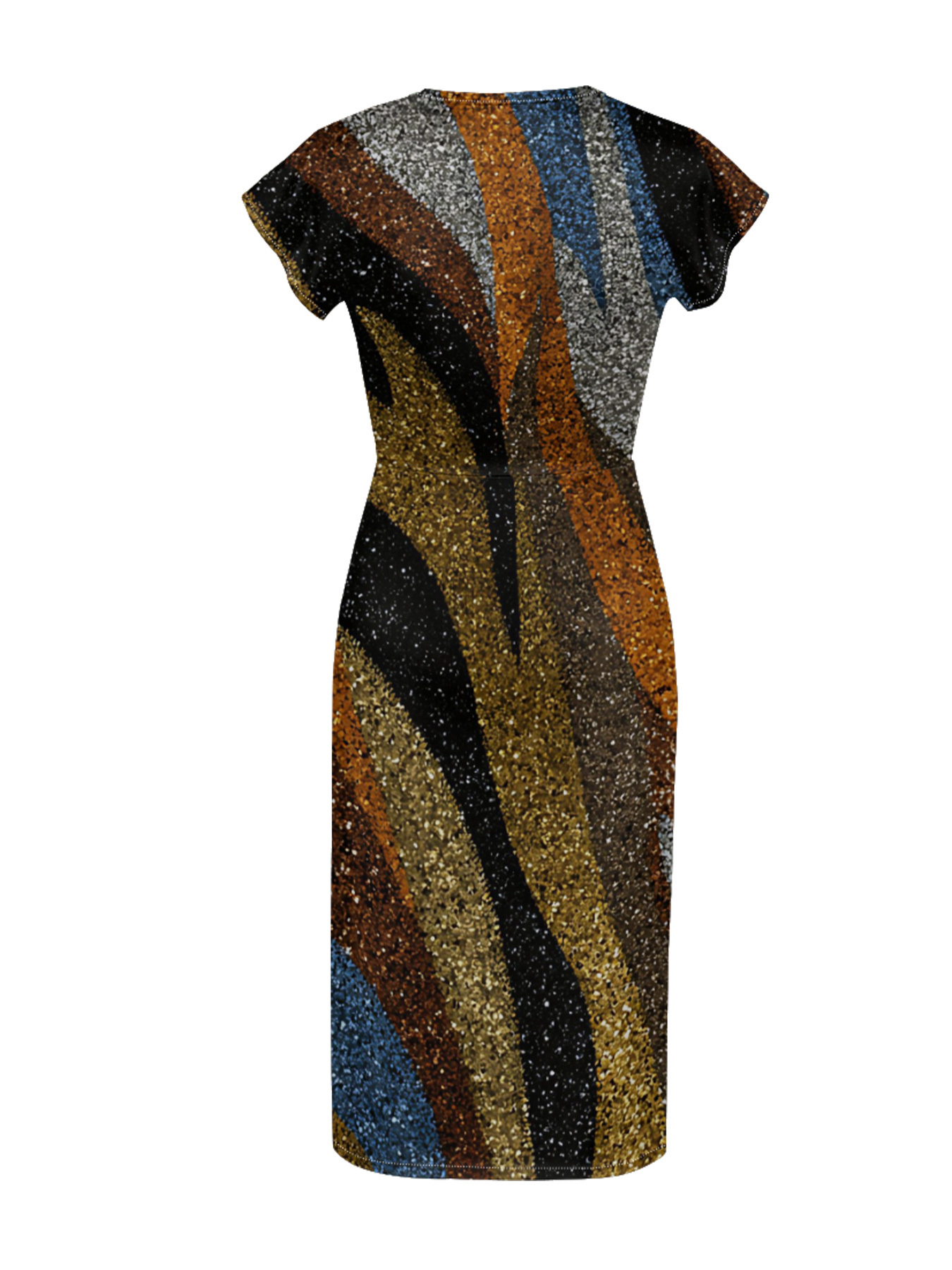 Multicolor Glitter Stripe Cap Sleeve V-Neck Midi Dress IJG7685
