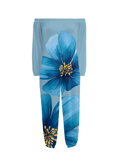 Ocean Blue Floral Off-Shoulder Jumpsuit