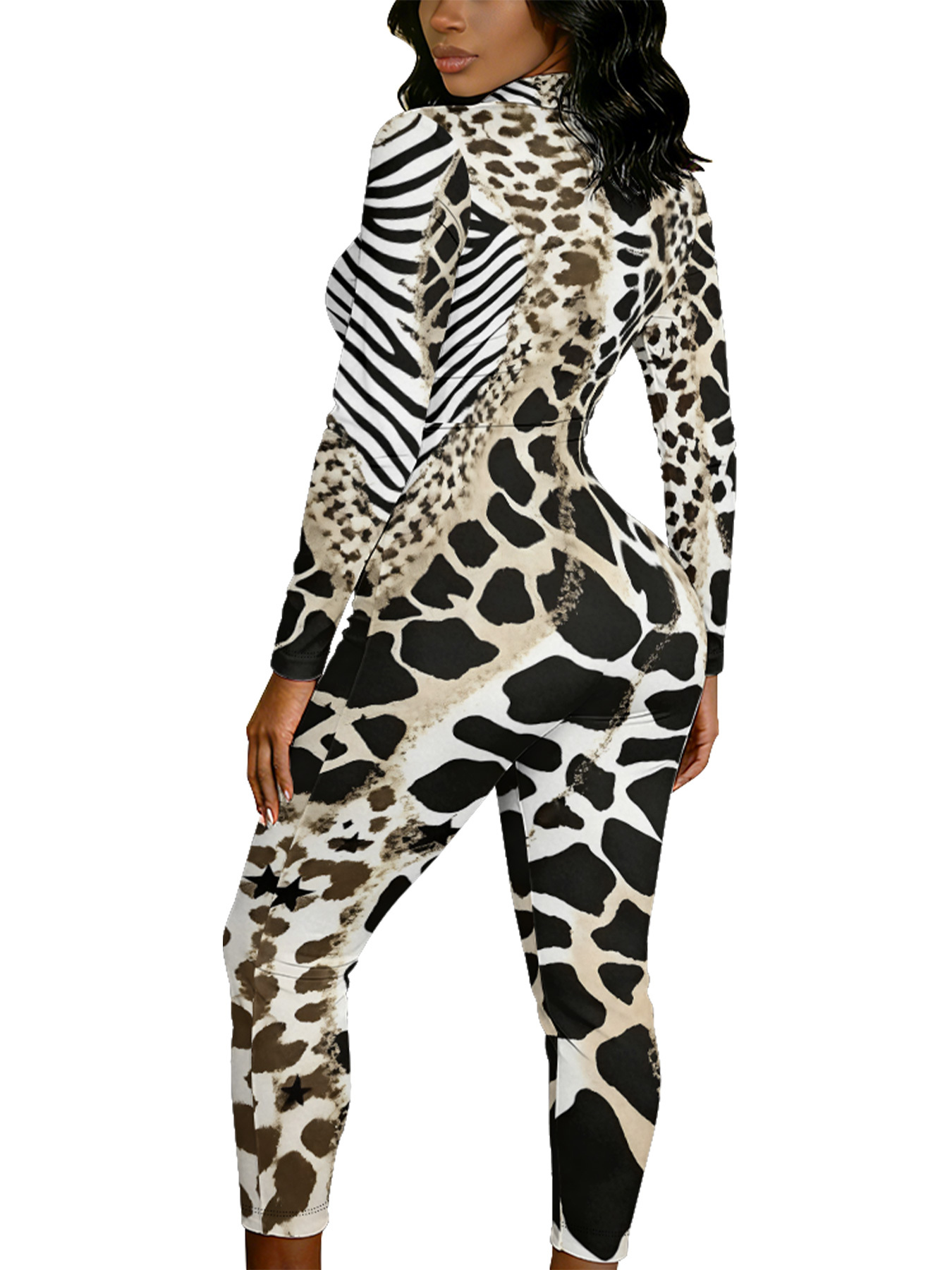 Safari Giraffe Long Sleeve Zip-Up Jumpsuit