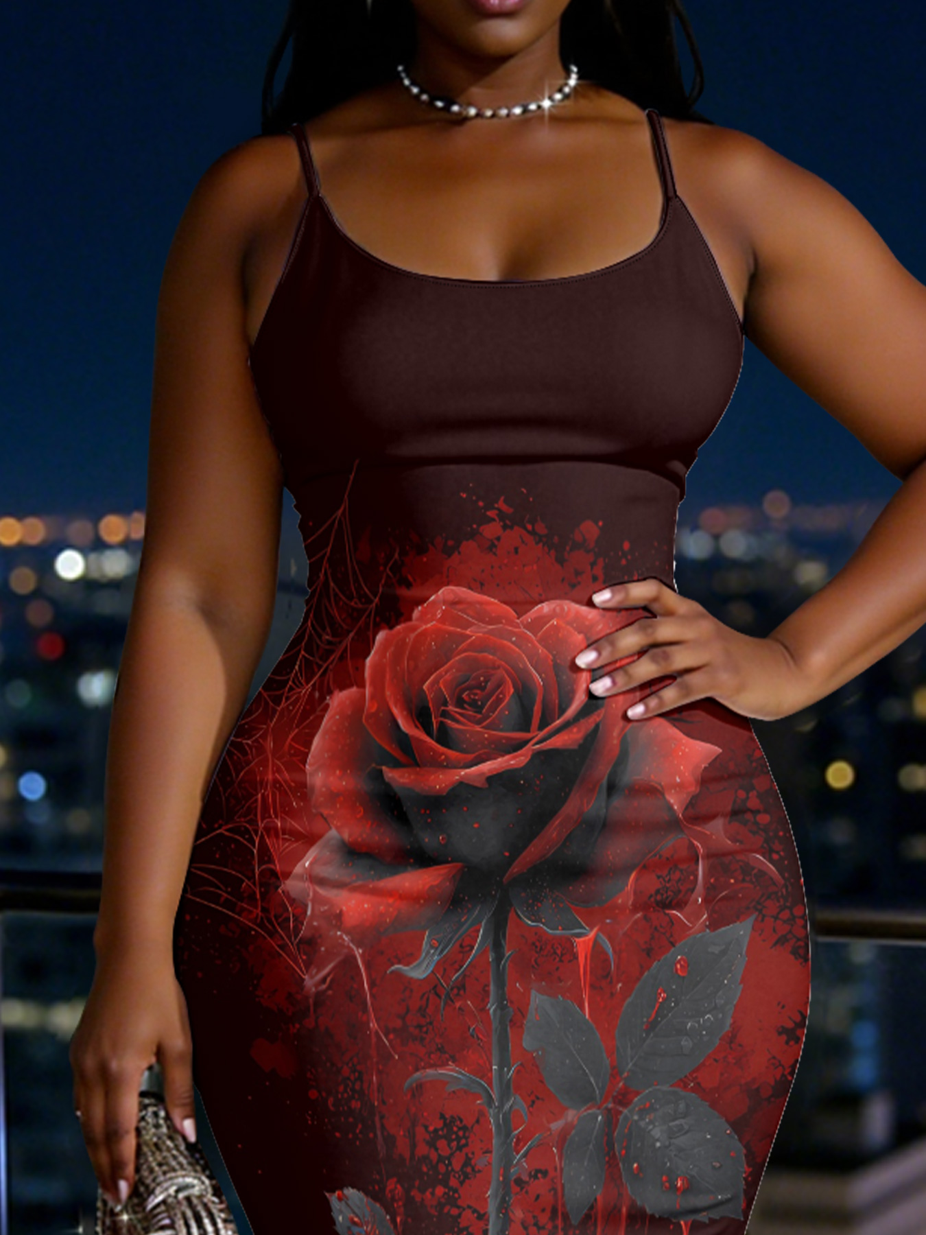 Gothic Rose Spaghetti Strap Mermaid Dress HFGU17647