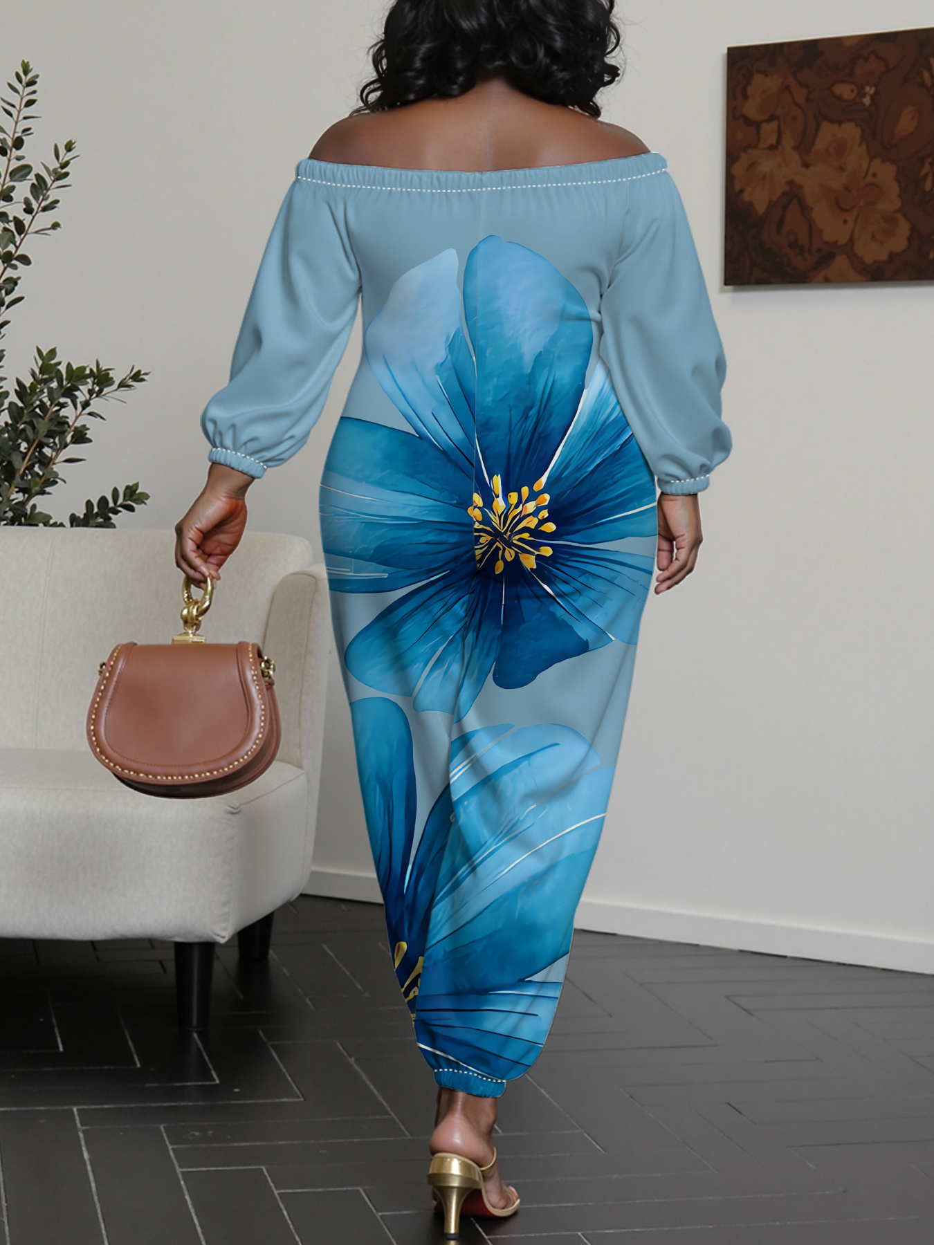 Ocean Blue Floral Off-Shoulder Jumpsuit